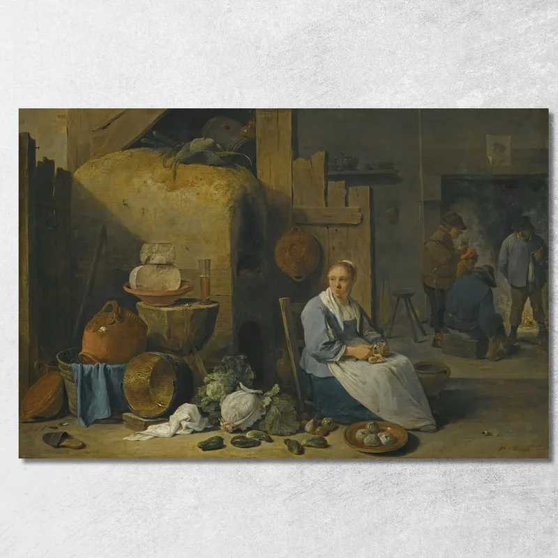 Eine Scheuneninnere Mit Einer Magd Beim Gemüseschälen David Teniers The Younger drucken auf leinwand