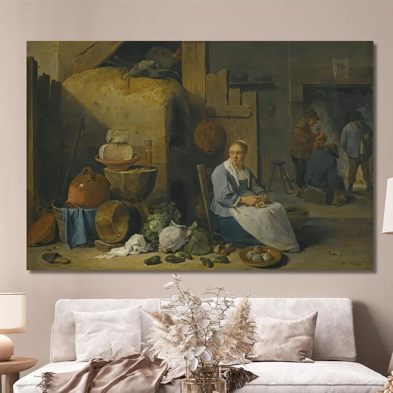 Un Interior De Granero Con Una Criada Preparando Verduras David Teniers The Younger