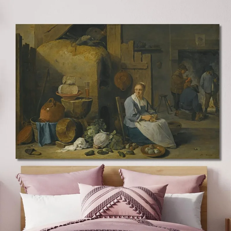 Un Interior De Granero Con Una Criada Preparando Verduras David Teniers The Younger