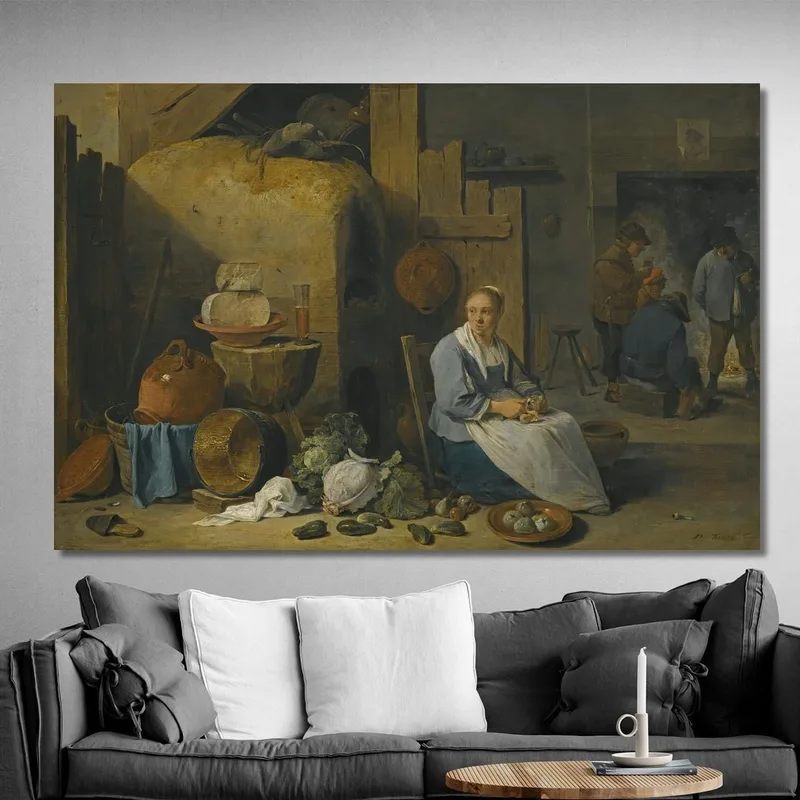Un Interior De Granero Con Una Criada Preparando Verduras David Teniers The Younger