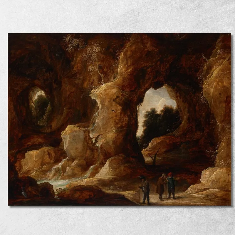 Eine Grotte Mit Figuren, Einem Hirsch Und Einem Storch David Teniers The Younger drucken auf leinwand
