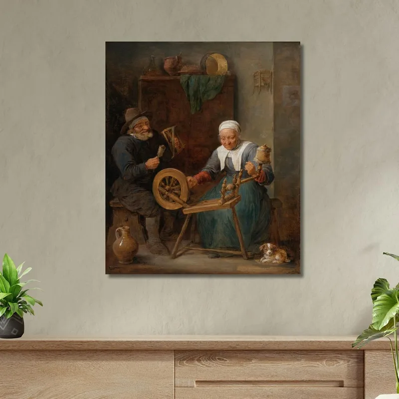 Una Pareja De Ancianos Hilando Lana En Un Interior David Teniers The Younger