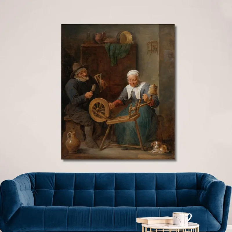 Una Pareja De Ancianos Hilando Lana En Un Interior David Teniers The Younger