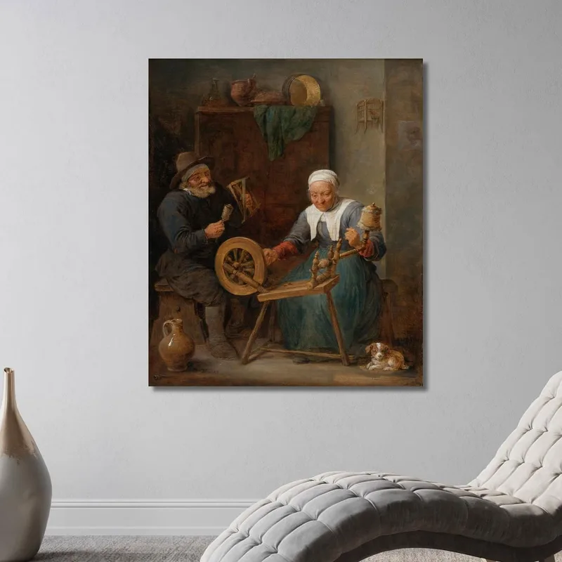 Una Pareja De Ancianos Hilando Lana En Un Interior David Teniers The Younger