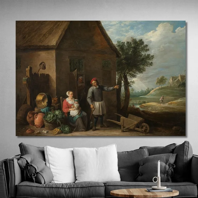 Paysan À La Porte D'Un Cottage Avec Une Femme Assise Et Un Enfant David Teniers The Younger