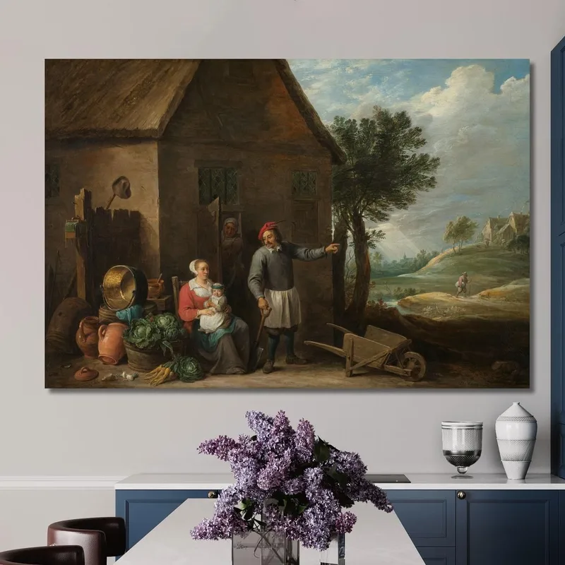 Paysan À La Porte D'Un Cottage Avec Une Femme Assise Et Un Enfant David Teniers The Younger