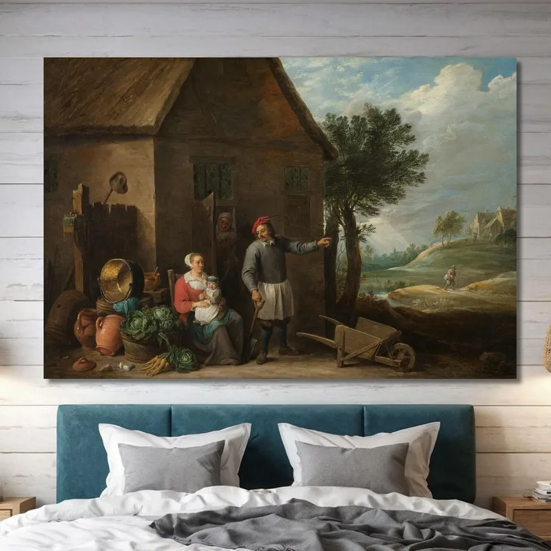 Paysan À La Porte D'Un Cottage Avec Une Femme Assise Et Un Enfant David Teniers The Younger