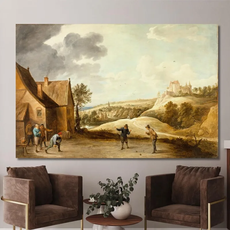 Paysage Avec Des Paysans Jouant Aux Boules Devant Une Auberge David Teniers The Younger