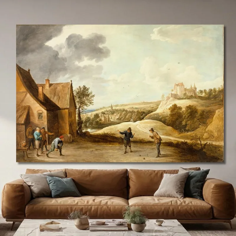 Paysage Avec Des Paysans Jouant Aux Boules Devant Une Auberge David Teniers The Younger