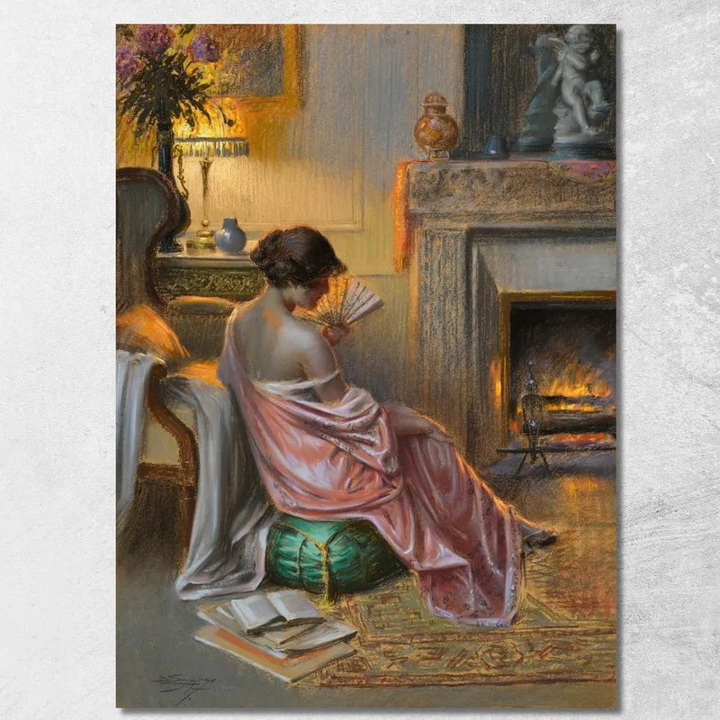 Donna Con L--Ventilatore Delphin Enjolras quadro stampa su tela