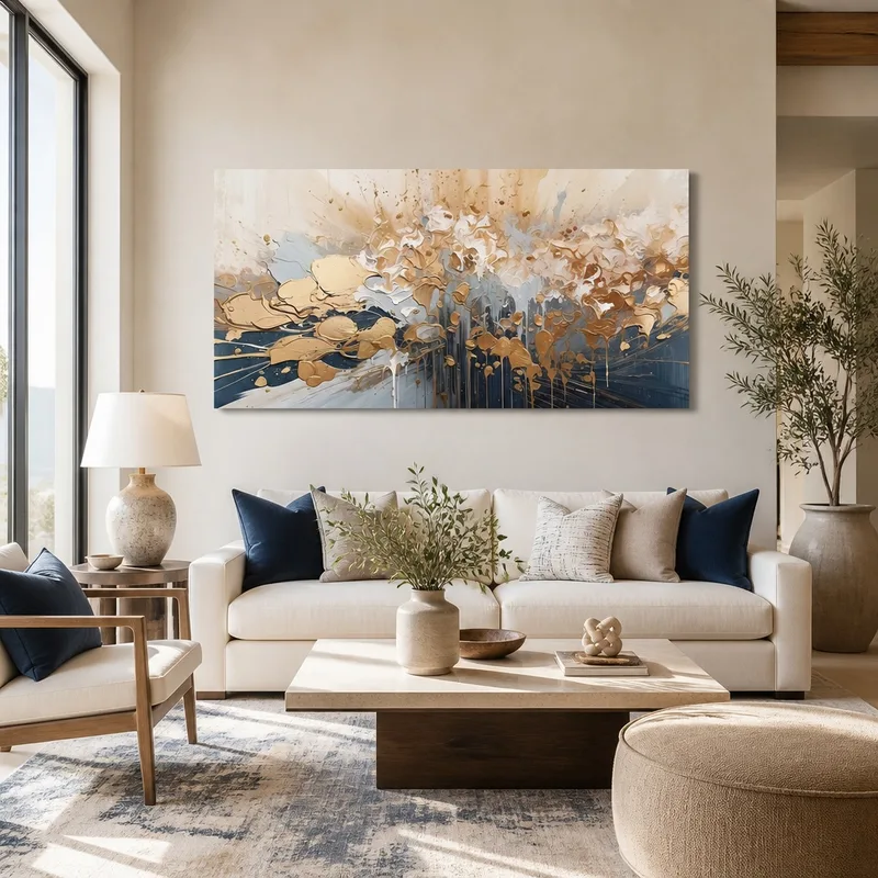 Gold and Blue Abstract Symphony modern canvas