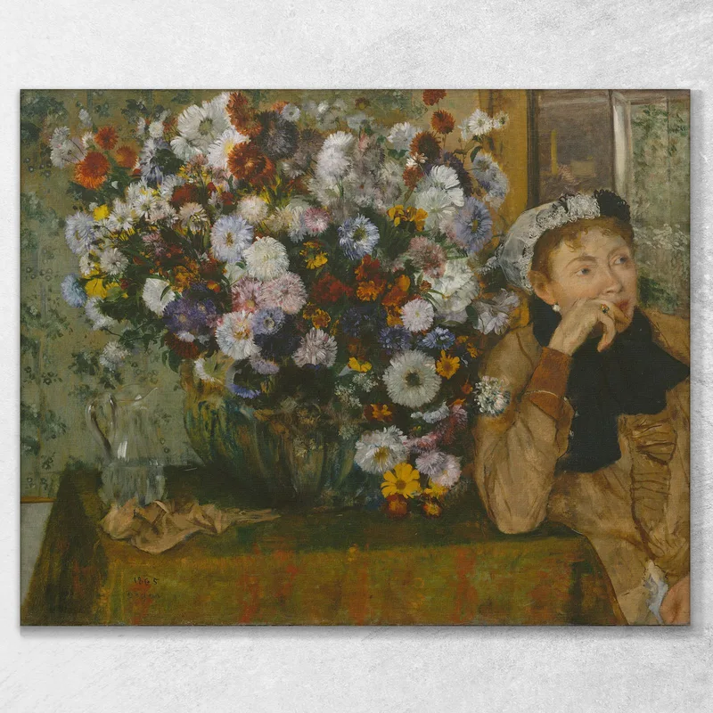 A Woman Sitting Next To A Vase Of Flowers Madame Paul Valpinçon Edgar Degas