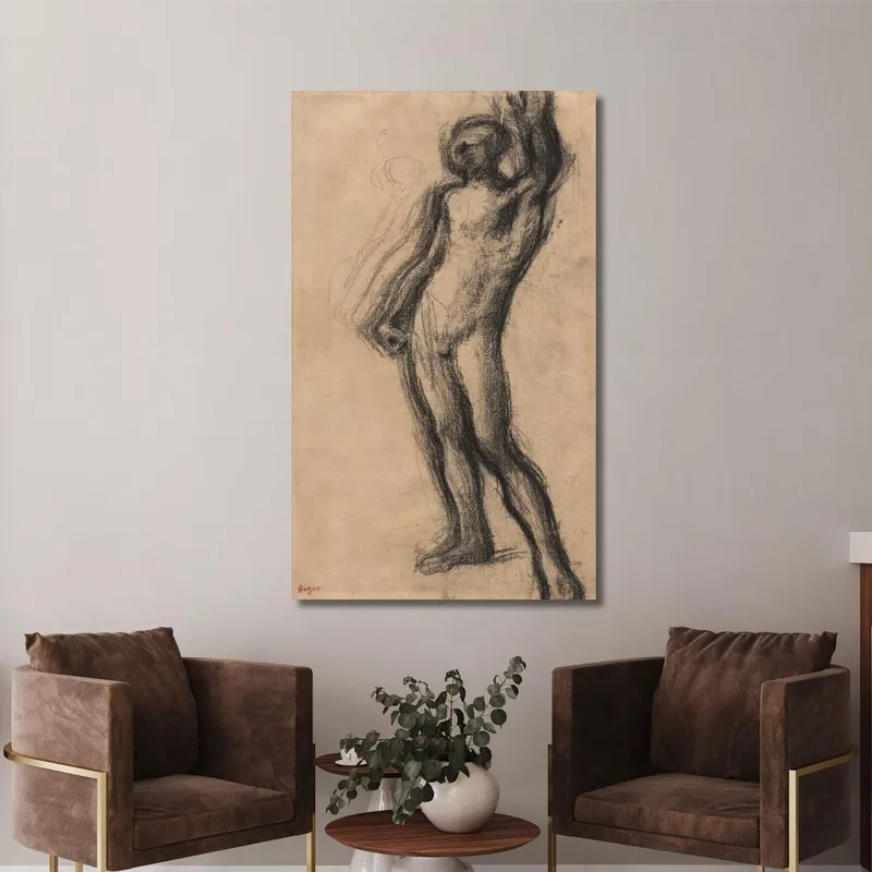 Hombre Desnudo De Pie Con La Mano Izquierda Levantada Edgar Degas