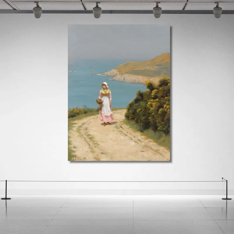 Girl On A Coastal Path Edmund Blair Leighton