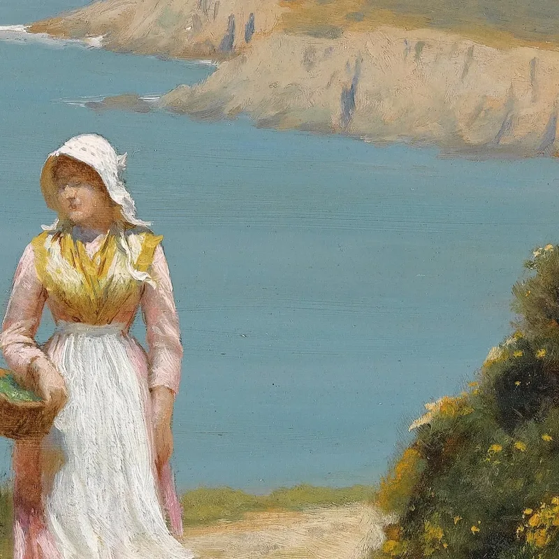 Girl On A Coastal Path Edmund Blair Leighton