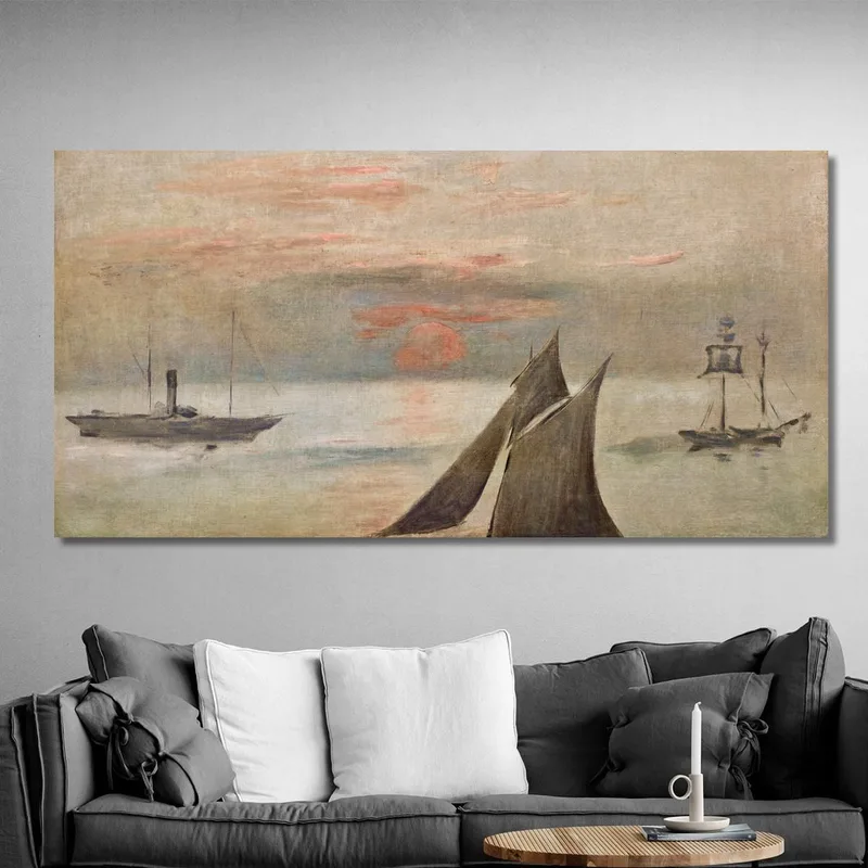 Boats At Sea Sunset Édouard Manet