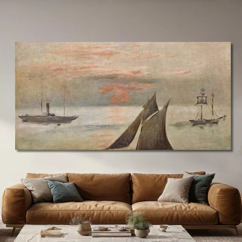 Boats At Sea Sunset Édouard Manet