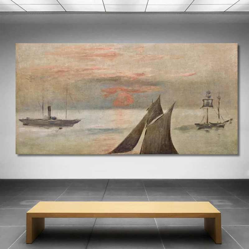 Boats At Sea Sunset Édouard Manet