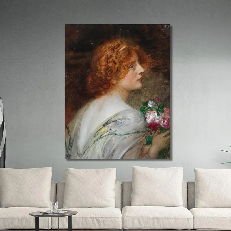 Vista Posteriore Di Una Giovane Donna Di Profilo Con Un Mazzo Di Rose Nelle Mani Eduard Veith