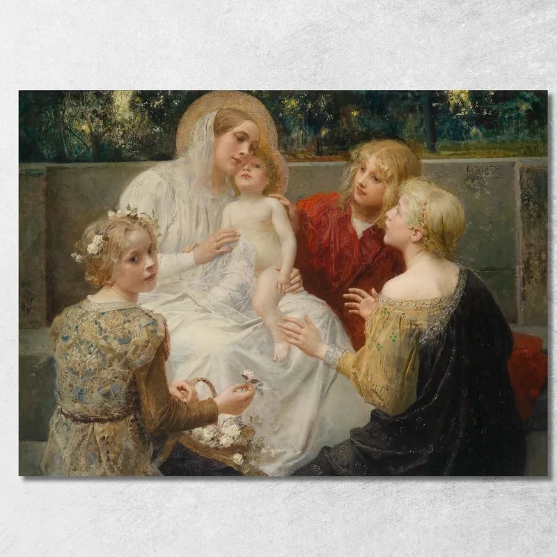 Madonna Con Gesù Circondata Da Bambini Eduard Veith quadro stampa su tela
