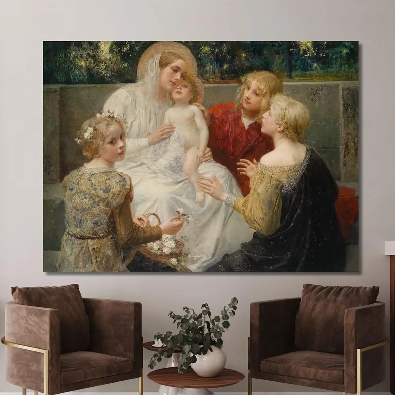 Madonna Con Gesù Circondata Da Bambini Eduard Veith quadro stampa su tela