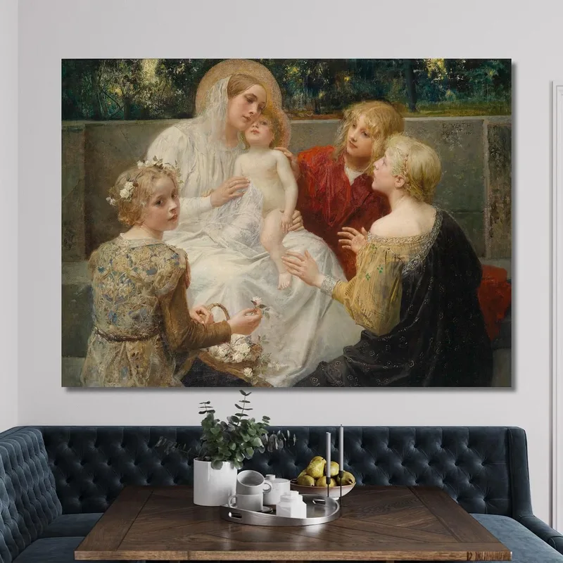 Madonna Con Gesù Circondata Da Bambini Eduard Veith quadro stampa su tela
