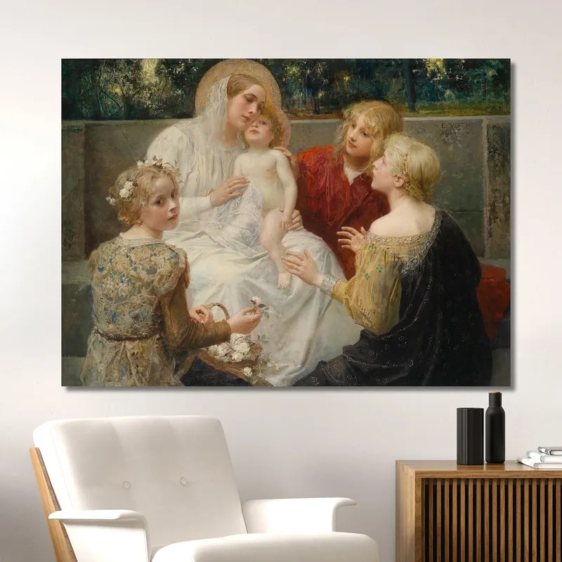Madonna Con Gesù Circondata Da Bambini Eduard Veith quadro stampa su tela