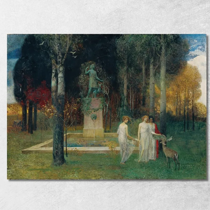 Ninfe Alla Fontana Eduard Veith quadro stampa su tela