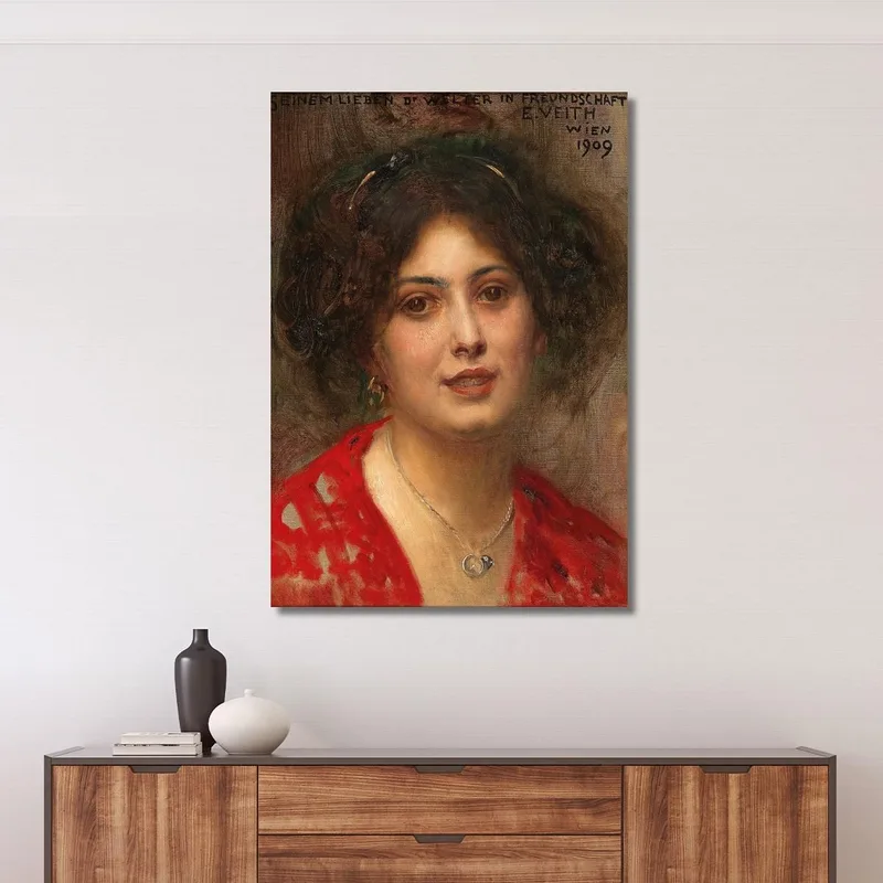 Ritratto Di Una Giovane Donna In Abito Rosso Eduard Veith quadro stampa su tela
