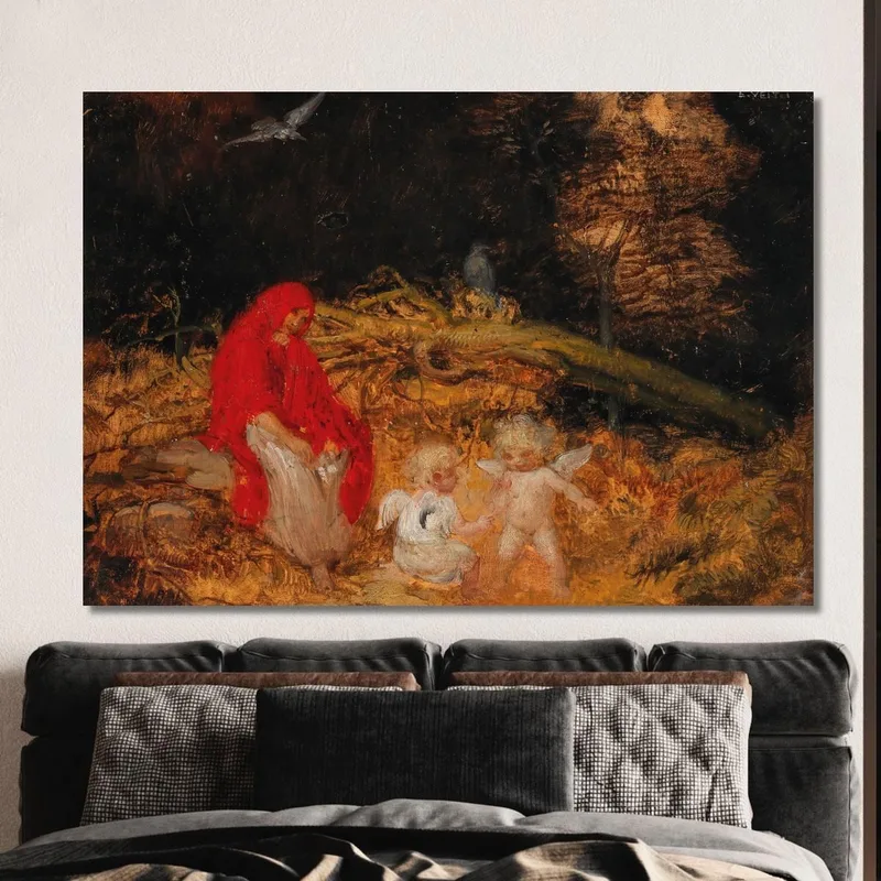 Donna Della Foresta E Amorini Eduard Veith quadro stampa su tela