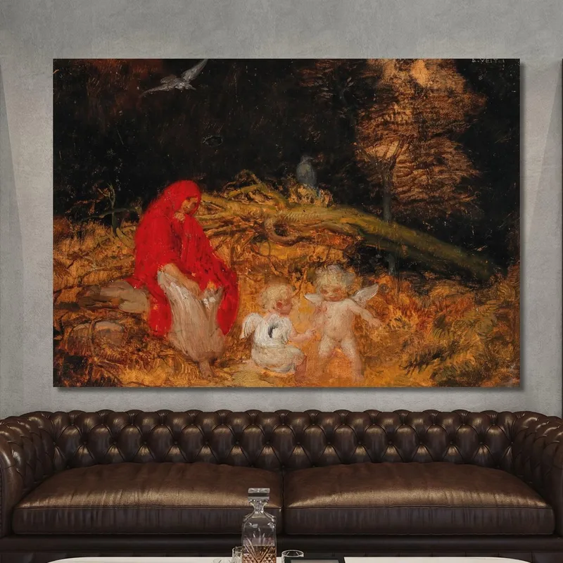 Donna Della Foresta E Amorini Eduard Veith quadro stampa su tela