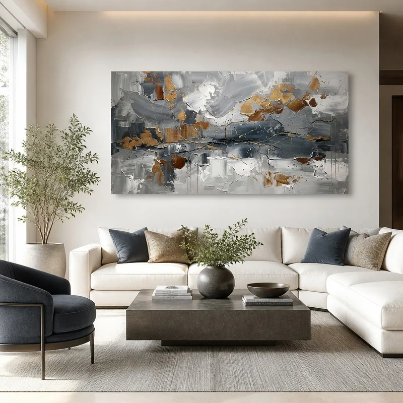 Abstract Gold and Grey Textured modern canvas