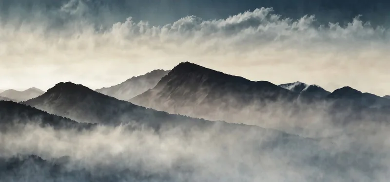 Abstract Landscape Painting Misty Mountains With Gray Peaks