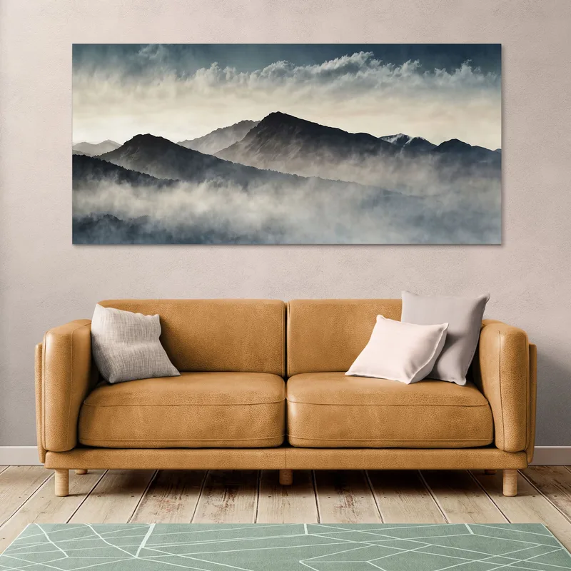 Abstract Landscape Painting Misty Mountains With Gray Peaks