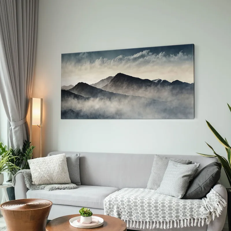 Abstract Landscape Painting Misty Mountains With Gray Peaks