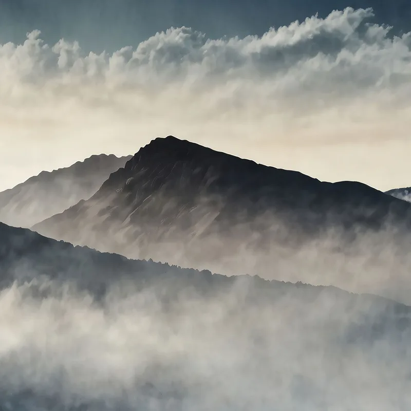 Abstract Landscape Painting Misty Mountains With Gray Peaks