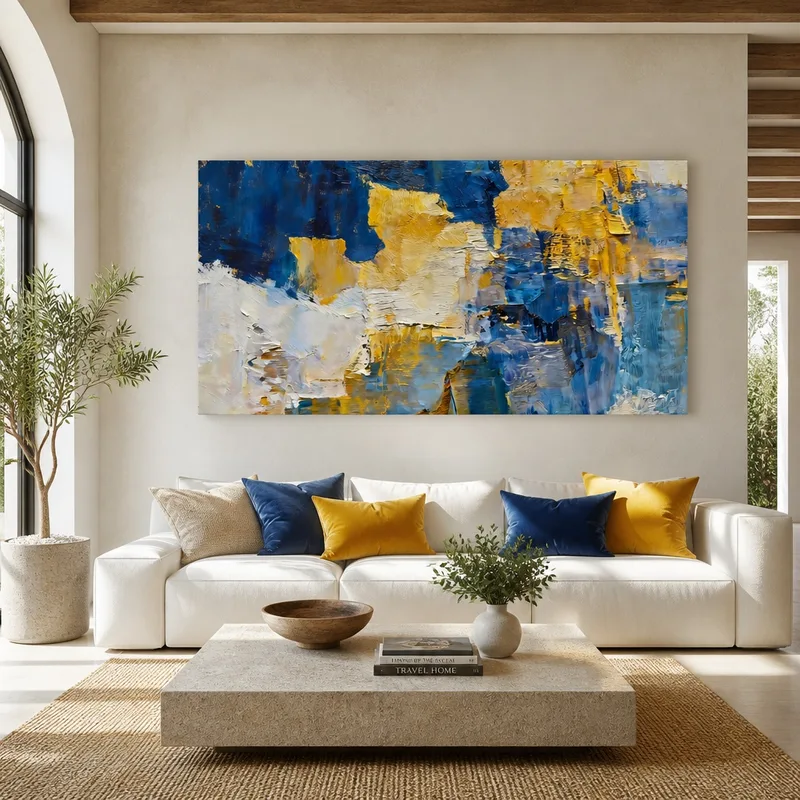 Canvas art print blue gold abstract expression