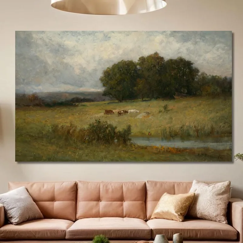 Bright Scene Of Cattle Near Stream Edward Mitchell Bannister