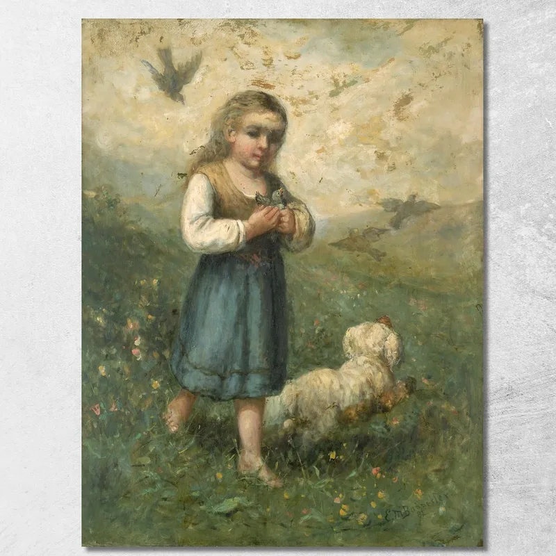 Enfant Avec Des Oiseaux Et Un Chien Edward Mitchell Bannister tableau impression sur toile