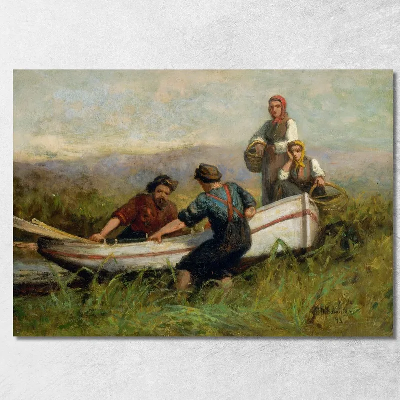Personnes Près D'Un Bateau Edward Mitchell Bannister tableau impression sur toile