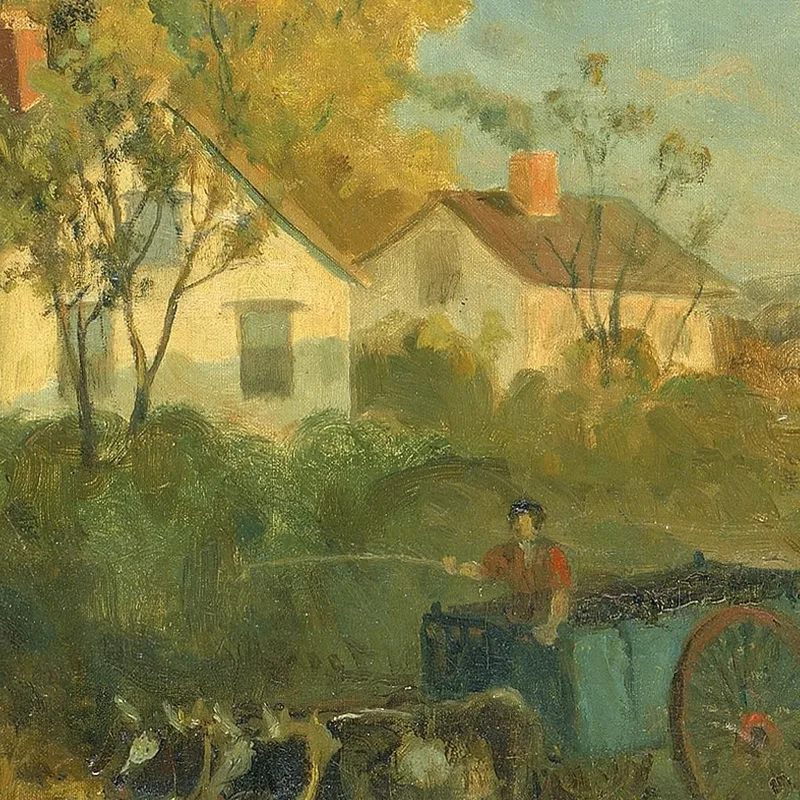 Das Trinkbecken: Mann Im Wagen Mit Ochsen Am Teich Edward Mitchell Bannister
