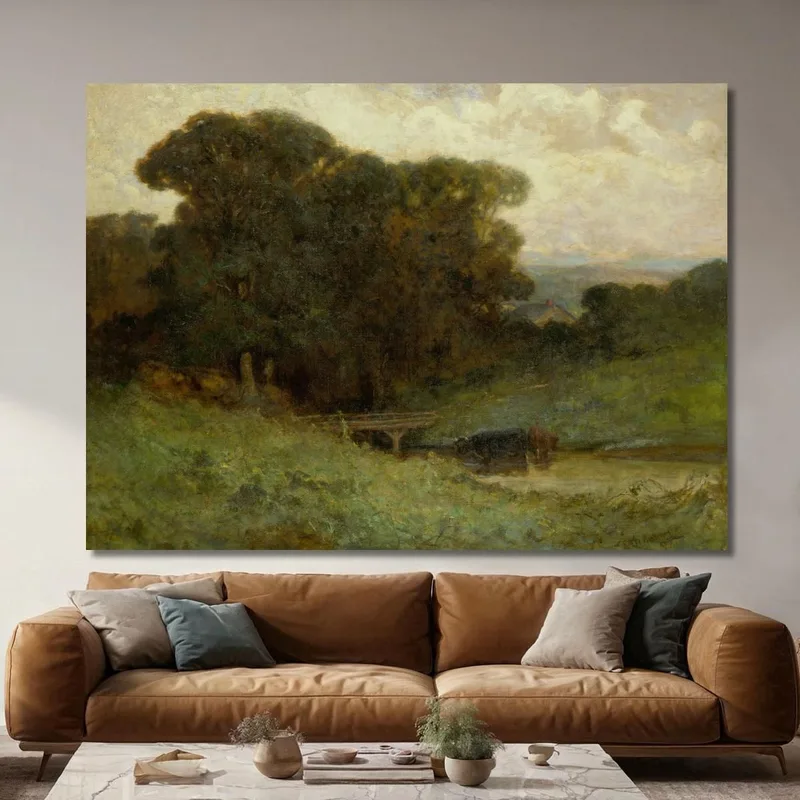 Escena Forestal Con Puente Vacas En El Arroyo En Primer Plano Edward Mitchell Bannister