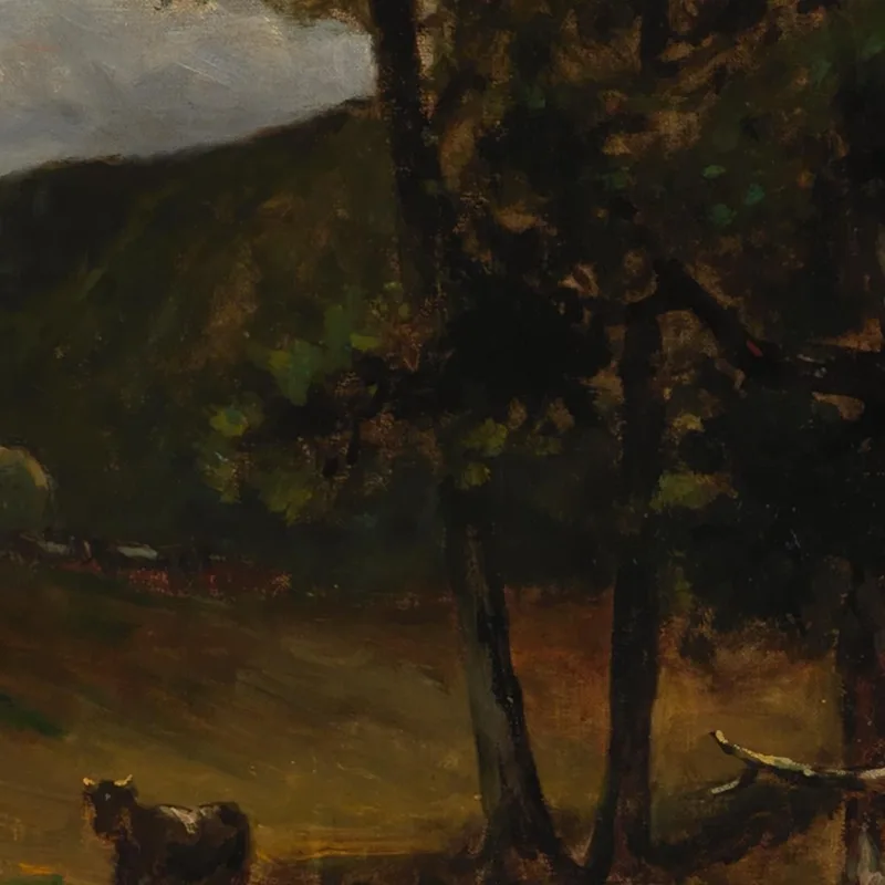 Landschaft Mit Kühen Im Bach Nahe Bäumen Edward Mitchell Bannister