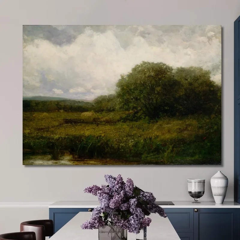 Paisaje Con Bueyes Y Carro De Heno Cruzando El Puente Edward Mitchell Bannister
