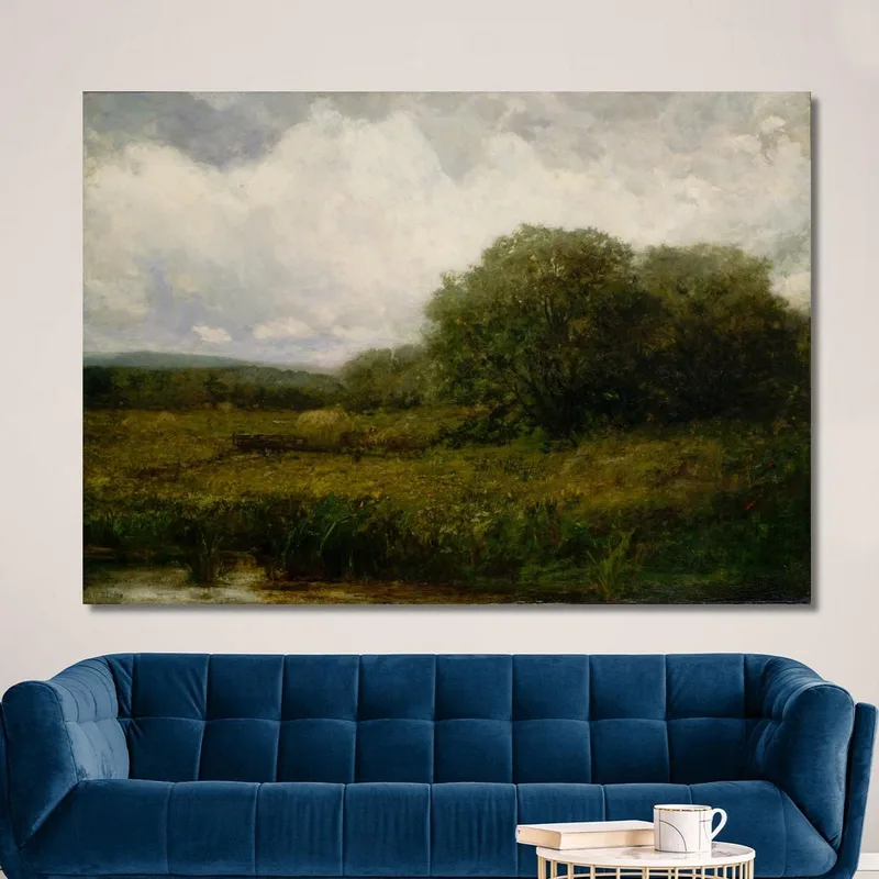 Paisaje Con Bueyes Y Carro De Heno Cruzando El Puente Edward Mitchell Bannister