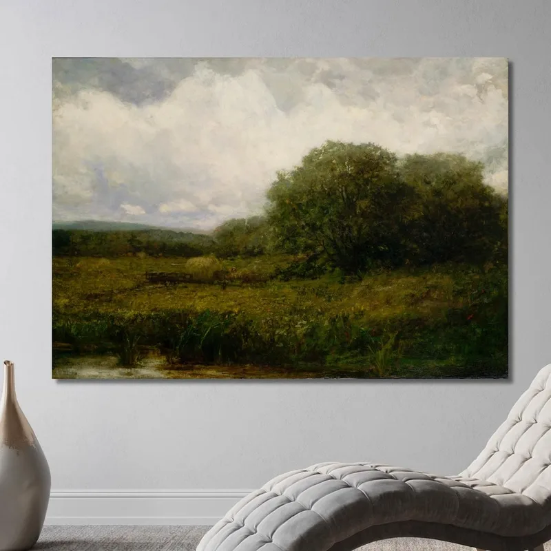Paisaje Con Bueyes Y Carro De Heno Cruzando El Puente Edward Mitchell Bannister