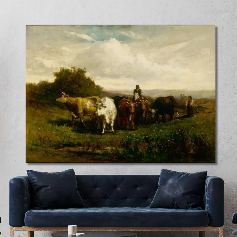 Homme À Cheval Femme À Pied Conduisant Des Vaches Edward Mitchell Bannister