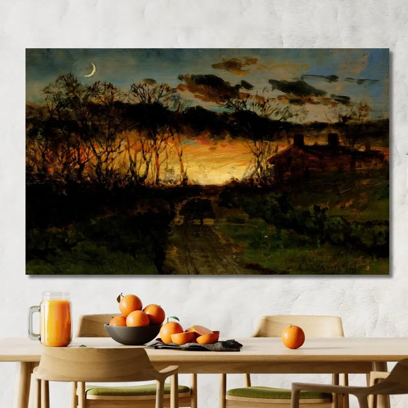 Coucher De Soleil Avec Quart De Lune Et Ferme Edward Mitchell Bannister