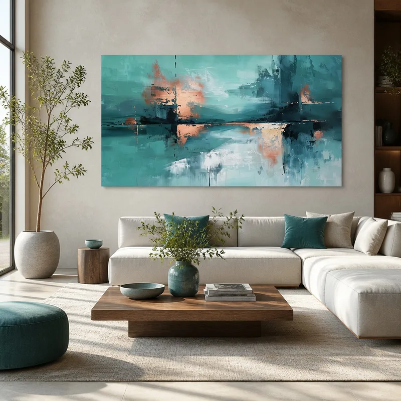 Riflessioni Astratte Turchesi e Rame quadro canvas