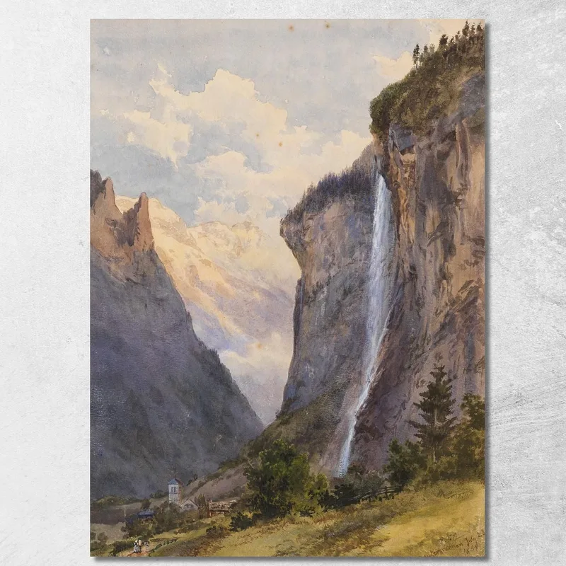 La Cascada Staubbach En Lauterbrunnen, Suiza Edward Theodore Compton cuadro en lienzo